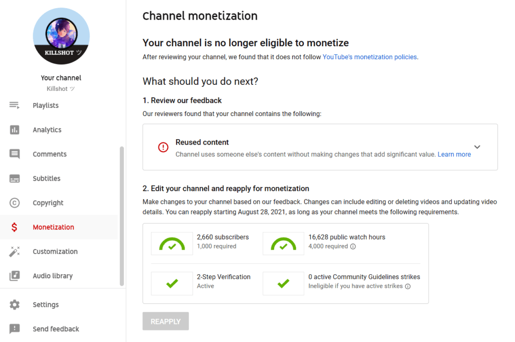 How to Fix Missing YouTube Monetization (Re)Apply button